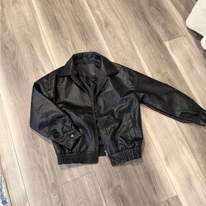 Black Faux Leather Woven Jacket